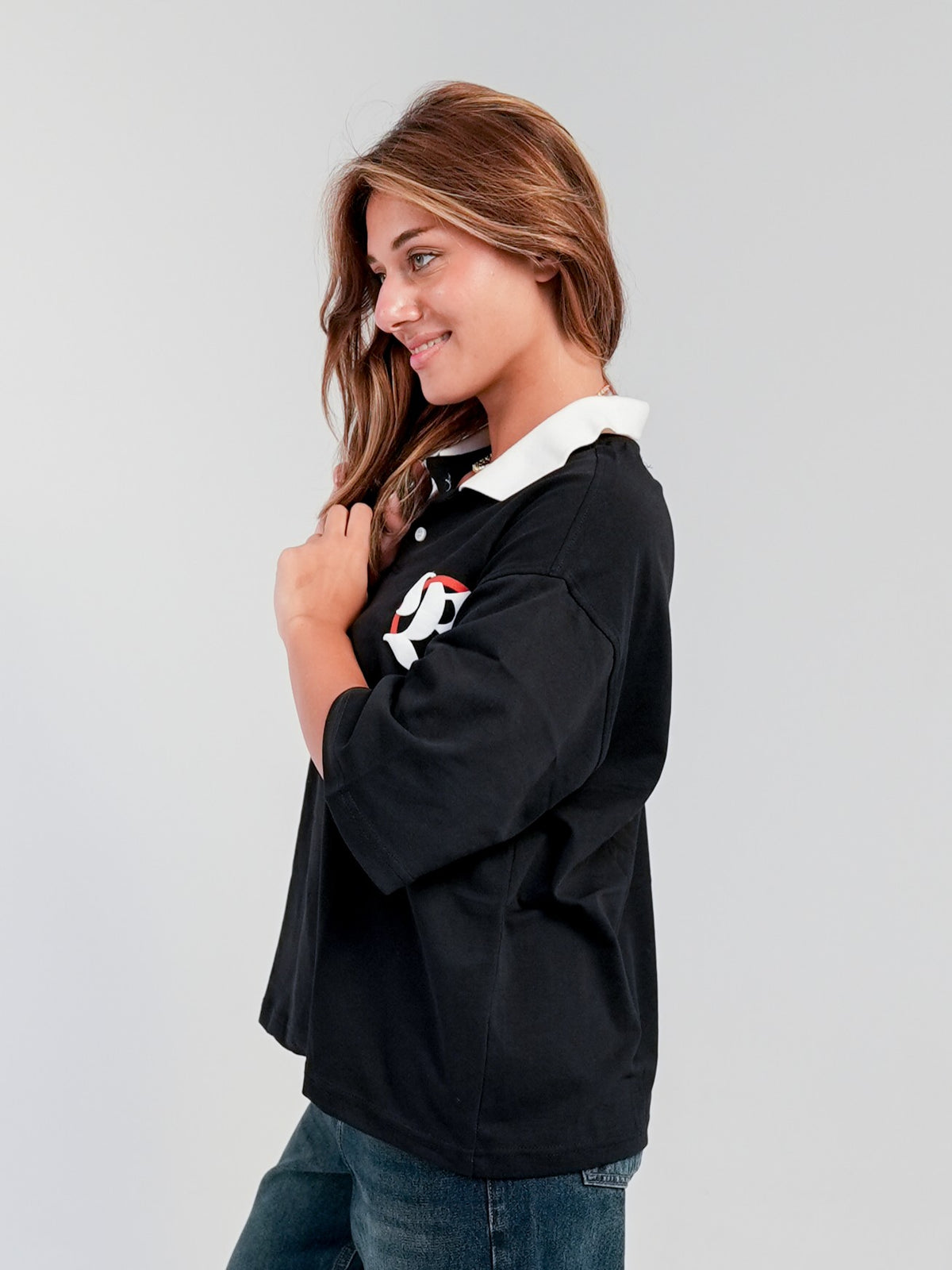 black polo croped fit