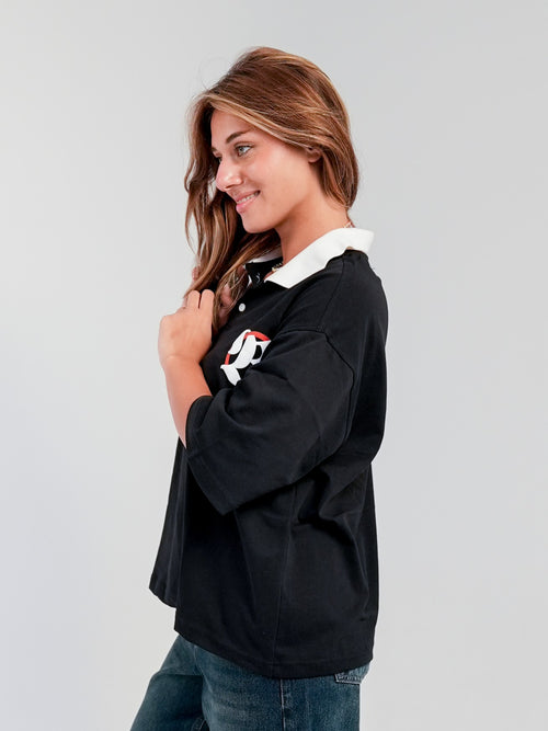 black polo croped fit