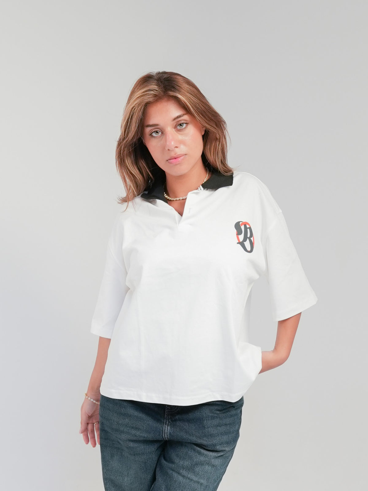 white polo croped fit