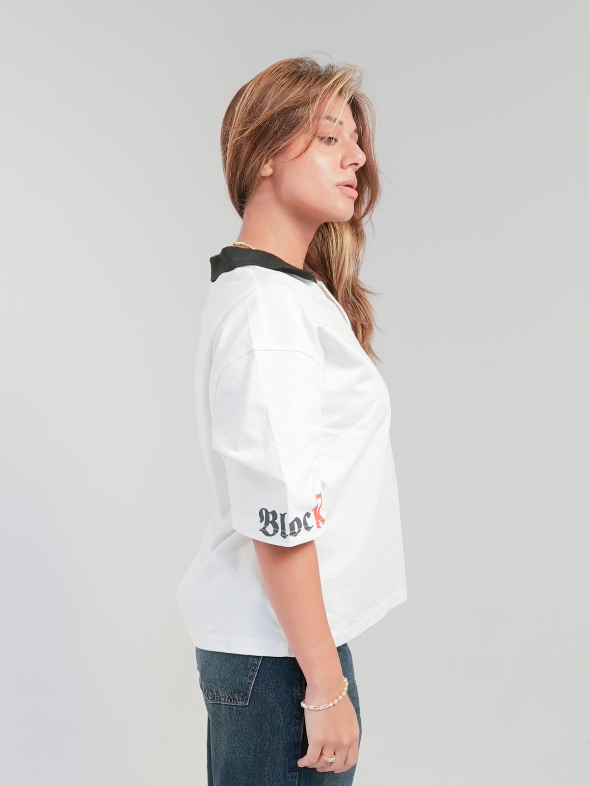 white polo croped fit