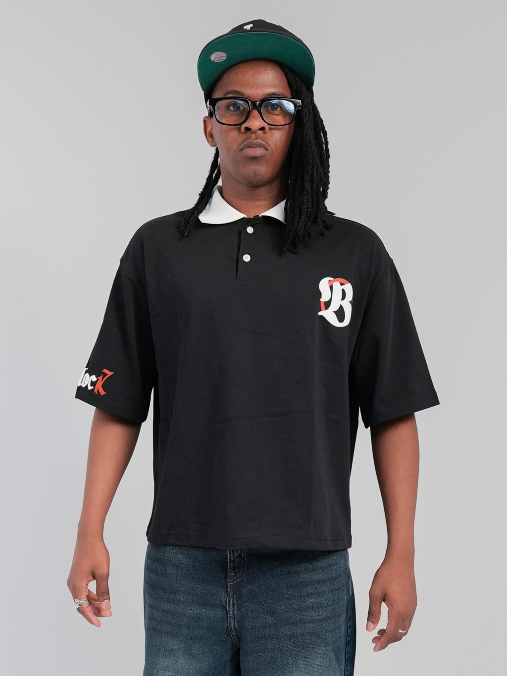 black polo croped fit