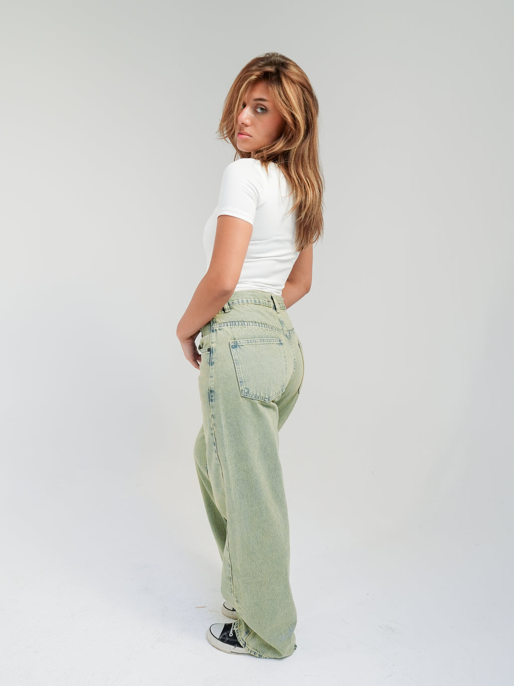 pastel green jeans (tinted wash denim)